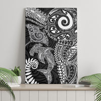 Aotearoa Maori Sea Animals Tribal Canvas Wall Art Manta Ray and Shark Moko Pattern Black Color