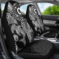 Aotearoa Maori Sea Animals Tribal Car Seat Cover Manta Ray and Shark Moko Pattern Black Color