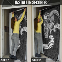 Aotearoa Maori Sea Animals Tribal Door Cover Manta Ray and Shark Moko Pattern Black Color