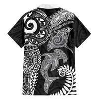 Aotearoa Maori Sea Animals Tribal Family Matching Summer Maxi Dress and Hawaiian Shirt Manta Ray and Shark Moko Pattern Black Color LT03 Dad's Shirt - Long Sleeve Black - Polynesian Pride