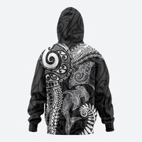 Aotearoa Maori Sea Animals Tribal Hoodie Manta Ray and Shark Moko Pattern Black Color