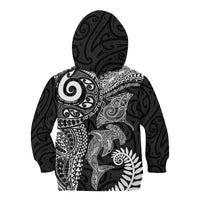 Aotearoa Maori Sea Animals Tribal Kid Hoodie Manta Ray and Shark Moko Pattern Black Color