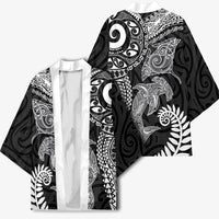 Aotearoa Maori Sea Animals Tribal Kimono Manta Ray and Shark Moko Pattern Black Color