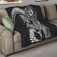 Aotearoa Maori Sea Animals Tribal Quilt Manta Ray and Shark Moko Pattern Black Color