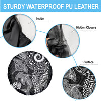 Aotearoa Maori Sea Animals Tribal Spare Tire Cover Manta Ray and Shark Moko Pattern Black Color
