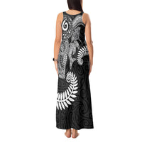 Aotearoa Maori Sea Animals Tribal Tank Maxi Dress Manta Ray and Shark Moko Pattern Black Color LT03 - Polynesian Pride