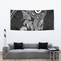 Aotearoa Maori Sea Animals Tribal Tapestry Manta Ray and Shark Moko Pattern Black Color