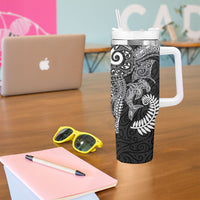 Aotearoa Maori Sea Animals Tribal Tumbler With Handle Manta Ray and Shark Moko Pattern Black Color