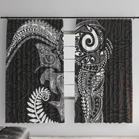 Aotearoa Maori Sea Animals Tribal Window Curtain Manta Ray and Shark Moko Pattern Black Color