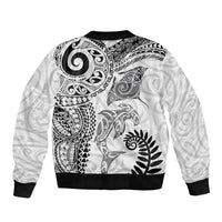 Aotearoa Maori Sea Animals Tribal Bomber Jacket Manta Ray and Shark Moko Pattern White Color