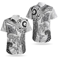Aotearoa Maori Sea Animals Tribal Couples Matching Puletasi and Hawaiian Shirt Manta Ray and Shark Moko Pattern White Color LT03 - Polynesian Pride