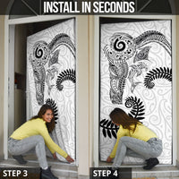 Aotearoa Maori Sea Animals Tribal Door Cover Manta Ray and Shark Moko Pattern White Color