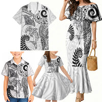Aotearoa Maori Sea Animals Tribal Family Matching Mermaid Dress and Hawaiian Shirt Manta Ray and Shark Moko Pattern White Color LT03 - Polynesian Pride