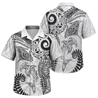 Aotearoa Maori Sea Animals Tribal Family Matching Off The Shoulder Long Sleeve Dress and Hawaiian Shirt Manta Ray and Shark Moko Pattern White Color LT03 Son's Shirt White - Polynesian Pride