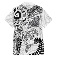 Aotearoa Maori Sea Animals Tribal Family Matching Summer Maxi Dress and Hawaiian Shirt Manta Ray and Shark Moko Pattern White Color LT03 Dad's Shirt - Long Sleeve White - Polynesian Pride