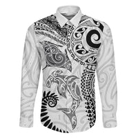 Aotearoa Maori Sea Animals Tribal Family Matching Summer Maxi Dress and Hawaiian Shirt Manta Ray and Shark Moko Pattern White Color LT03 Daughter's Dress White - Polynesian Pride