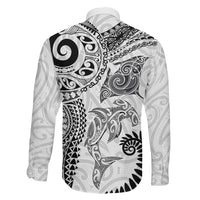 Aotearoa Maori Sea Animals Tribal Family Matching Summer Maxi Dress and Hawaiian Shirt Manta Ray and Shark Moko Pattern White Color LT03 - Polynesian Pride