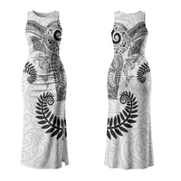 Aotearoa Maori Sea Animals Tribal Family Matching Tank Maxi Dress and Hawaiian Shirt Manta Ray and Shark Moko Pattern White Color LT03 Mom's Dress White - Polynesian Pride