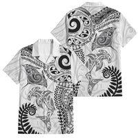 Aotearoa Maori Sea Animals Tribal Family Matching Tank Maxi Dress and Hawaiian Shirt Manta Ray and Shark Moko Pattern White Color LT03 Dad's Shirt - Short Sleeve White - Polynesian Pride