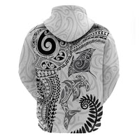 Aotearoa Maori Sea Animals Tribal Hoodie Manta Ray and Shark Moko Pattern White Color