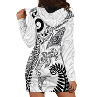 Aotearoa Maori Sea Animals Tribal Hoodie Dress Manta Ray and Shark Moko Pattern White Color LT03 - Polynesian Pride