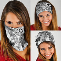 Aotearoa Maori Sea Animals Tribal Neck Gaiter Manta Ray and Shark Moko Pattern White Color