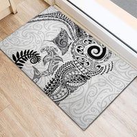 Aotearoa Maori Sea Animals Tribal Rubber Doormat Manta Ray and Shark Moko Pattern White Color