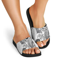 Aotearoa Maori Sea Animals Tribal Slide Sandals Manta Ray and Shark Moko Pattern White Color
