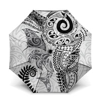 Aotearoa Maori Sea Animals Tribal Umbrella Manta Ray and Shark Moko Pattern White Color