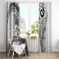Aotearoa Maori Sea Animals Tribal Window Curtain Manta Ray and Shark Moko Pattern White Color