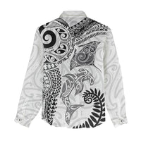Aotearoa Maori Sea Animals Tribal Women Casual Shirt Manta Ray and Shark Moko Pattern White Color LT03 - Polynesian Pride