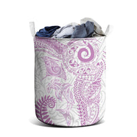 Aotearoa Maori Sea Animals Tribal Laundry Basket Manta Ray and Shark Moko Pattern Pink Color