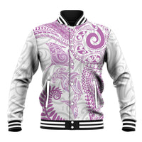 Aotearoa Maori Sea Animals Tribal Baseball Jacket Manta Ray and Shark Moko Pattern Pink Color