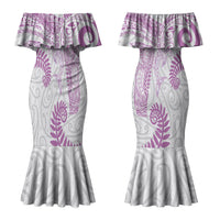 Aotearoa Maori Sea Animals Tribal Couples Matching Mermaid Dress and Hawaiian Shirt Manta Ray and Shark Moko Pattern Pink Color LT03 - Polynesian Pride