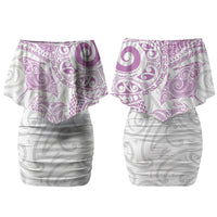 Aotearoa Maori Sea Animals Tribal Couples Matching Off Shoulder Short Dress and Hawaiian Shirt Manta Ray and Shark Moko Pattern Pink Color LT03 - Polynesian Pride