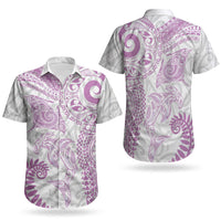 Aotearoa Maori Sea Animals Tribal Couples Matching Off The Shoulder Long Sleeve Dress and Hawaiian Shirt Manta Ray and Shark Moko Pattern Pink Color LT03 - Polynesian Pride
