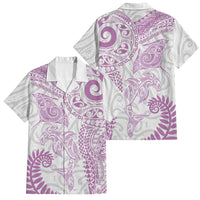 Aotearoa Maori Sea Animals Tribal Family Matching Long Sleeve Bodycon Dress and Hawaiian Shirt Manta Ray and Shark Moko Pattern Pink Color LT03 Dad's Shirt - Short Sleeve Pink - Polynesian Pride