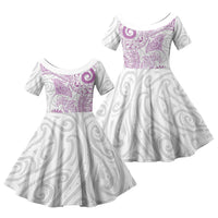 Aotearoa Maori Sea Animals Tribal Family Matching Long Sleeve Bodycon Dress and Hawaiian Shirt Manta Ray and Shark Moko Pattern Pink Color LT03 Daughter's Dress Pink - Polynesian Pride