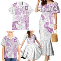 Aotearoa Maori Sea Animals Tribal Family Matching Mermaid Dress and Hawaiian Shirt Manta Ray and Shark Moko Pattern Pink Color LT03 - Polynesian Pride