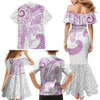 Aotearoa Maori Sea Animals Tribal Family Matching Mermaid Dress and Hawaiian Shirt Manta Ray and Shark Moko Pattern Pink Color LT03 Mom's Dress Pink - Polynesian Pride