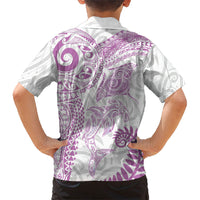 Aotearoa Maori Sea Animals Tribal Family Matching Off Shoulder Maxi Dress and Hawaiian Shirt Manta Ray and Shark Moko Pattern Pink Color LT03 - Polynesian Pride
