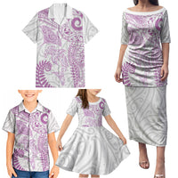 Aotearoa Maori Sea Animals Tribal Family Matching Puletasi and Hawaiian Shirt Manta Ray and Shark Moko Pattern Pink Color LT03 - Polynesian Pride