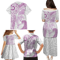 Aotearoa Maori Sea Animals Tribal Family Matching Puletasi and Hawaiian Shirt Manta Ray and Shark Moko Pattern Pink Color LT03 Mom's Dress Pink - Polynesian Pride