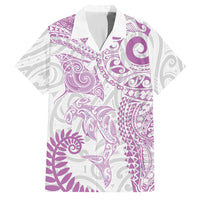 Aotearoa Maori Sea Animals Tribal Family Matching Puletasi and Hawaiian Shirt Manta Ray and Shark Moko Pattern Pink Color LT03 Dad's Shirt - Short Sleeve Pink - Polynesian Pride