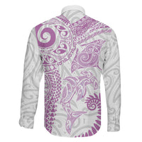 Aotearoa Maori Sea Animals Tribal Family Matching Puletasi and Hawaiian Shirt Manta Ray and Shark Moko Pattern Pink Color LT03 Son's Shirt Pink - Polynesian Pride