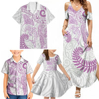 Aotearoa Maori Sea Animals Tribal Family Matching Summer Maxi Dress and Hawaiian Shirt Manta Ray and Shark Moko Pattern Pink Color LT03 - Polynesian Pride