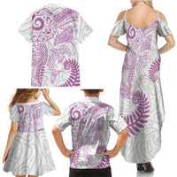 Aotearoa Maori Sea Animals Tribal Family Matching Summer Maxi Dress and Hawaiian Shirt Manta Ray and Shark Moko Pattern Pink Color LT03 Mom's Dress Pink - Polynesian Pride