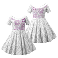 Aotearoa Maori Sea Animals Tribal Family Matching Summer Maxi Dress and Hawaiian Shirt Manta Ray and Shark Moko Pattern Pink Color LT03 Daughter's Dress Pink - Polynesian Pride