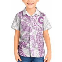 Aotearoa Maori Sea Animals Tribal Kid Hawaiian Shirt Manta Ray and Shark Moko Pattern Pink Color LT03 Kid Pink - Polynesian Pride