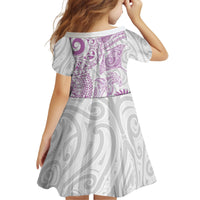 Aotearoa Maori Sea Animals Tribal Kid Short Sleeve Dress Manta Ray and Shark Moko Pattern Pink Color LT03 - Polynesian Pride